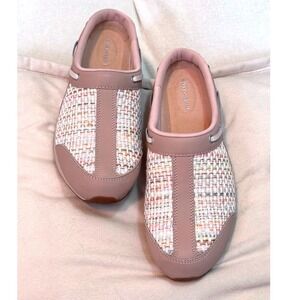 Easy Spirit Size 9.5M Travelport Pink Tweed Leather Slip On Clog Mules MSRP $79